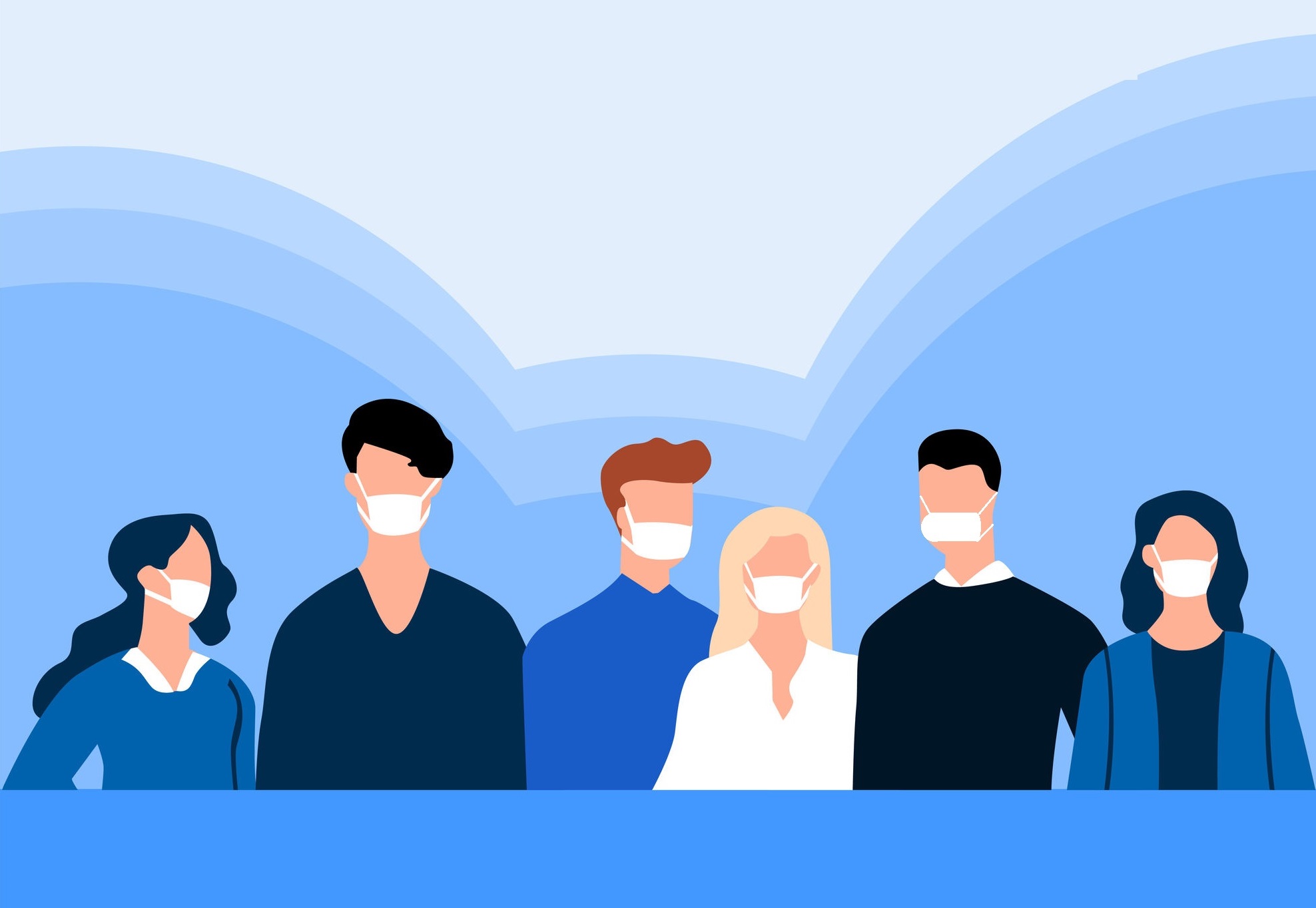 Image of people wearing white surgical masks Image of people wearing white surgical masks